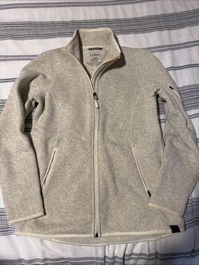 L.L. Bean Heathered Cream Full-Zip Fleece Jacket